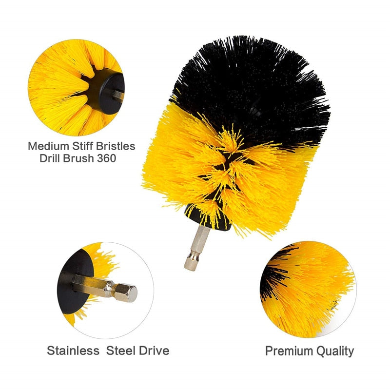 3Pcs Round Full Electric Bristle Drill Brush Rotary Cleaning Tool Set Scrubber Cleaning Tool Brushes Car Wash Tool - KiwisLove