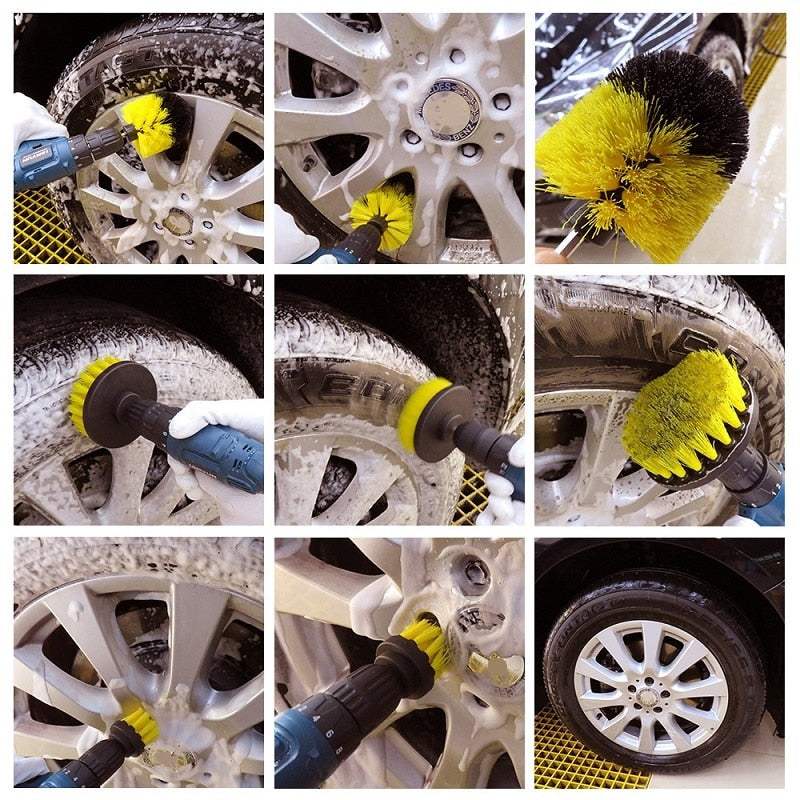 3Pcs Round Full Electric Bristle Drill Brush Rotary Cleaning Tool Set Scrubber Cleaning Tool Brushes Car Wash Tool - KiwisLove
