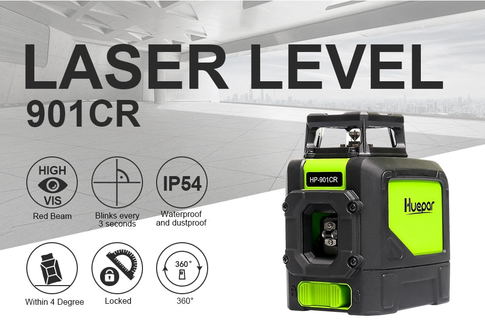Huepar  901CR 5 Lines 3D Cross Line Laser Level Red Beam Vertical Horizontal Lasers - KiwisLove