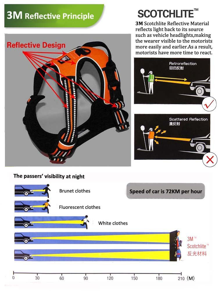 Truelove Front Range Reflective Nylon large pet Dog Harness All Weather  Padded  Adjustable Safety Vehicular  leads for dogs pet - KiwisLove