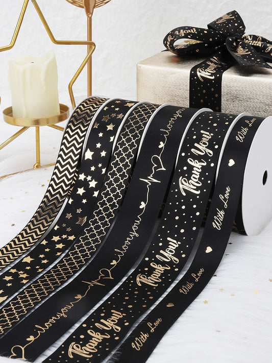 Gift Ribbon Satin Stars/With Love/Love You/Thank You Gold Foil Printed For Gift Wrapping Decoration DIY Craft - KiwisLove