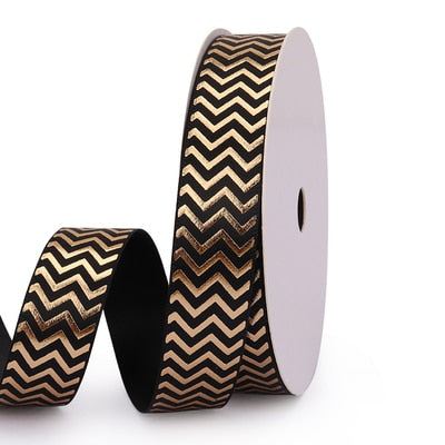 Gift Ribbon Satin Stars/With Love/Love You/Thank You Gold Foil Printed For Gift Wrapping Decoration DIY Craft - KiwisLove