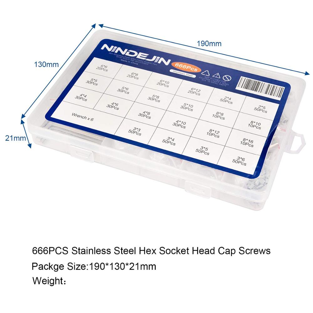 NINDEJIN 666pcs Hex hexagon socket grub screw flat point set stainless steel - KiwisLove