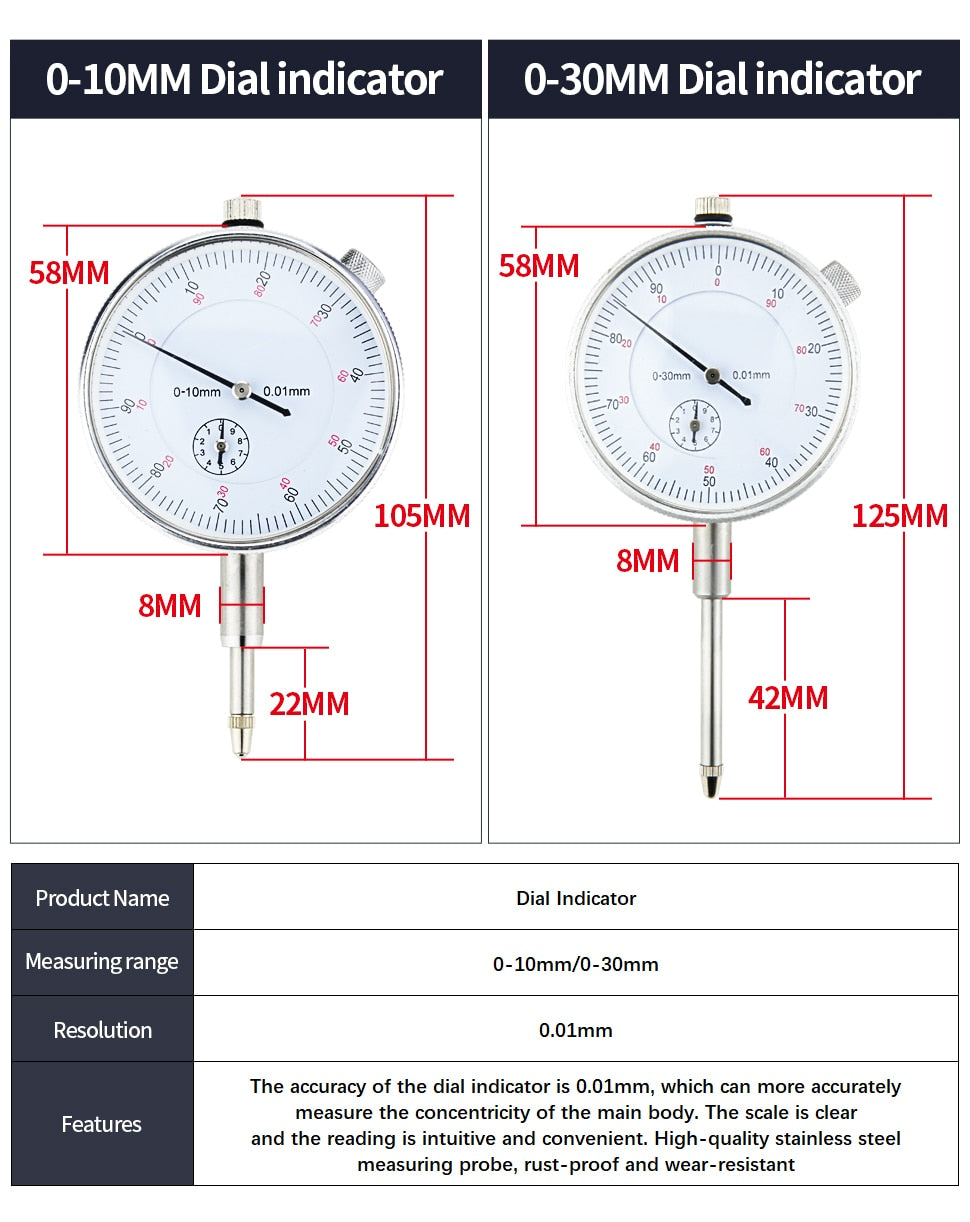 Dial Indicator Precision 0.01mm Dial Bore Gauge Indicator Micrometer - KiwisLove