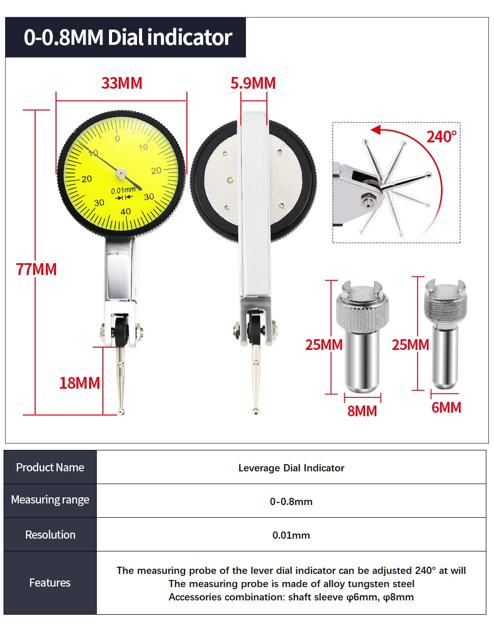 Dial Indicator Precision 0.01mm Dial Bore Gauge Indicator Micrometer - KiwisLove