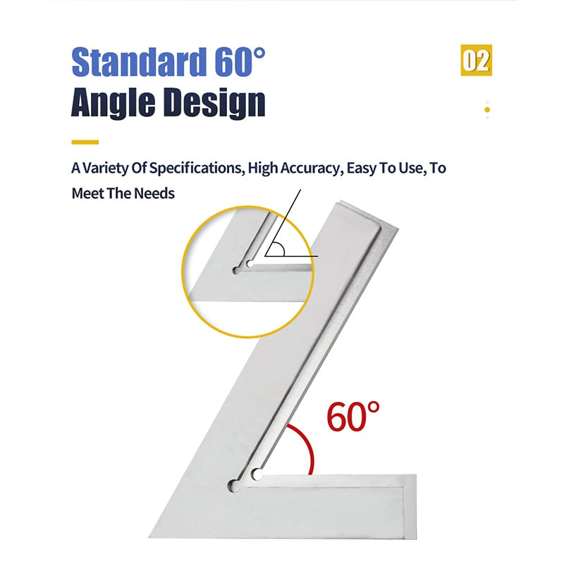 60 Degree Flat Edge  Carbon Steel Angle Ruler With Seat Oblique Angle Measuring - KiwisLove
