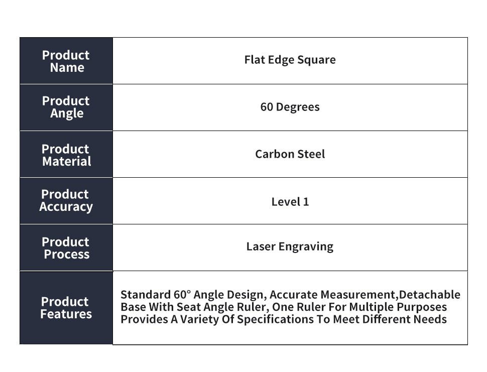 60 Degree Flat Edge  Carbon Steel Angle Ruler With Seat Oblique Angle Measuring - KiwisLove