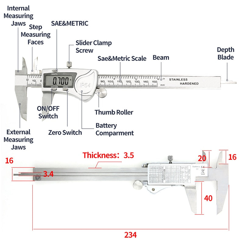 IP54 Digital Caliper Metal Ruler Gauge Stainless Steel Electronic Vernier  Micrometer - KiwisLove