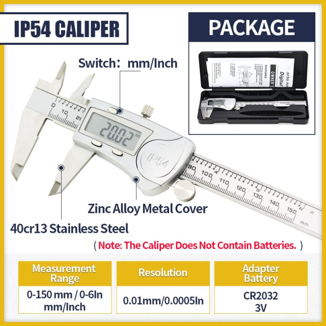 IP54 Digital Caliper Metal Ruler Gauge Stainless Steel Electronic Vernier  Micrometer - KiwisLove