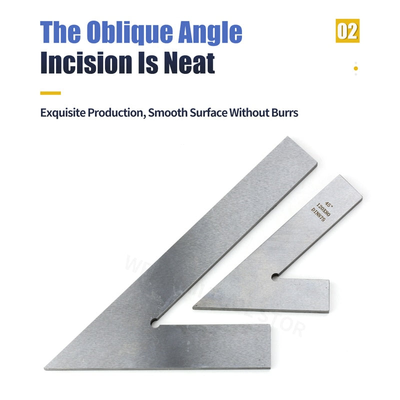 45 Degree Flat Edge  Measuring Multi Angle Try Ruler Gauge Squads Machinist Square With Base - KiwisLove