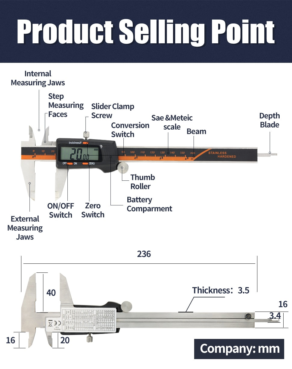 Fraction Calipers Metal Digital Vernier Caliper Stainless Steel  Instruments - KiwisLove