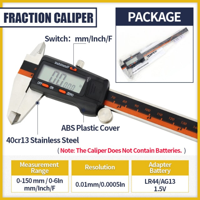 Fraction Calipers Metal Digital Vernier Caliper Stainless Steel  Instruments - KiwisLove