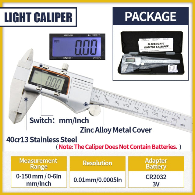 Light Caliper With Night Light Display Digital Metal Caliper Gauge - KiwisLove