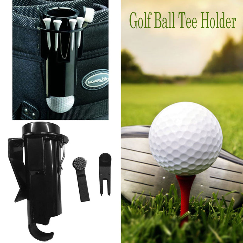 Portable storage Golf Ball Tee Holder Pro Clip Caddy With Nylon Brush Divot cleaning Tool with brush - KiwisLove