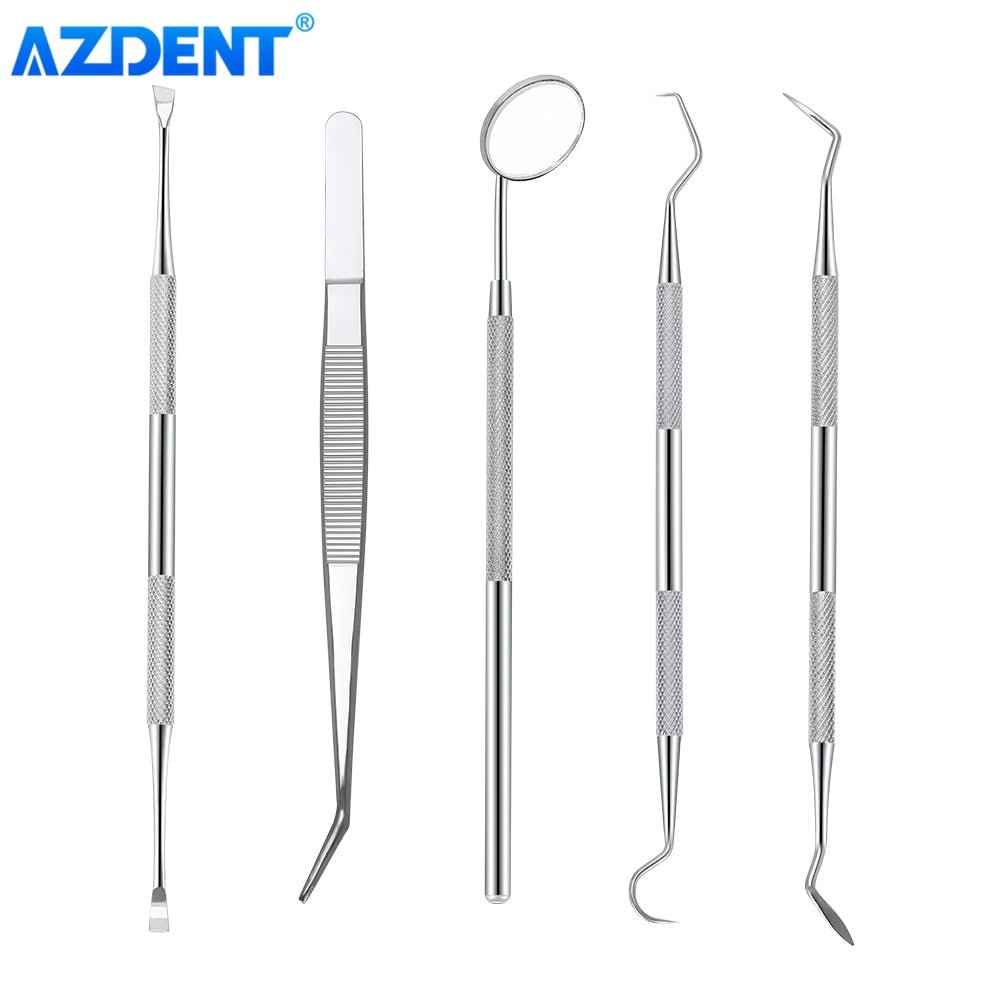 AZDENT Dental Mouth Mirror Stainless Steel Tweezers Elbow Probe Dentist Instrument Teeth Cleaning Whitening Dentistry Tools Set - KiwisLove