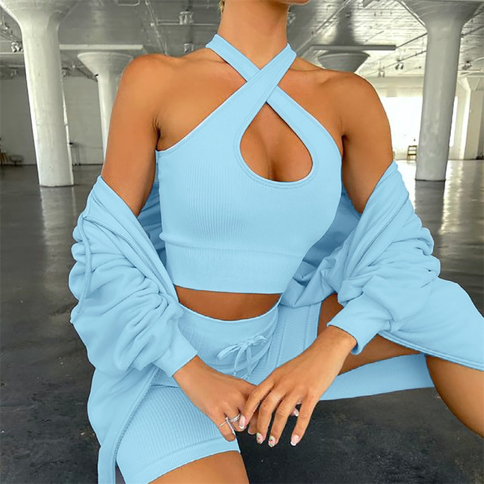 Women Set Fitness Body Building Yoga Clothes Gym  Bra Cycling Sportwear Outfit - KiwisLove