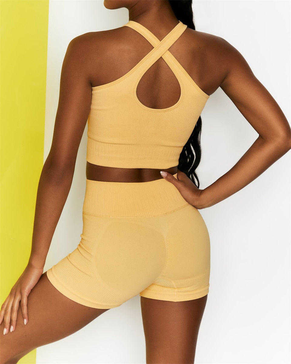 Women Set Fitness Body Building Yoga Clothes Gym  Bra Cycling Sportwear Outfit - KiwisLove