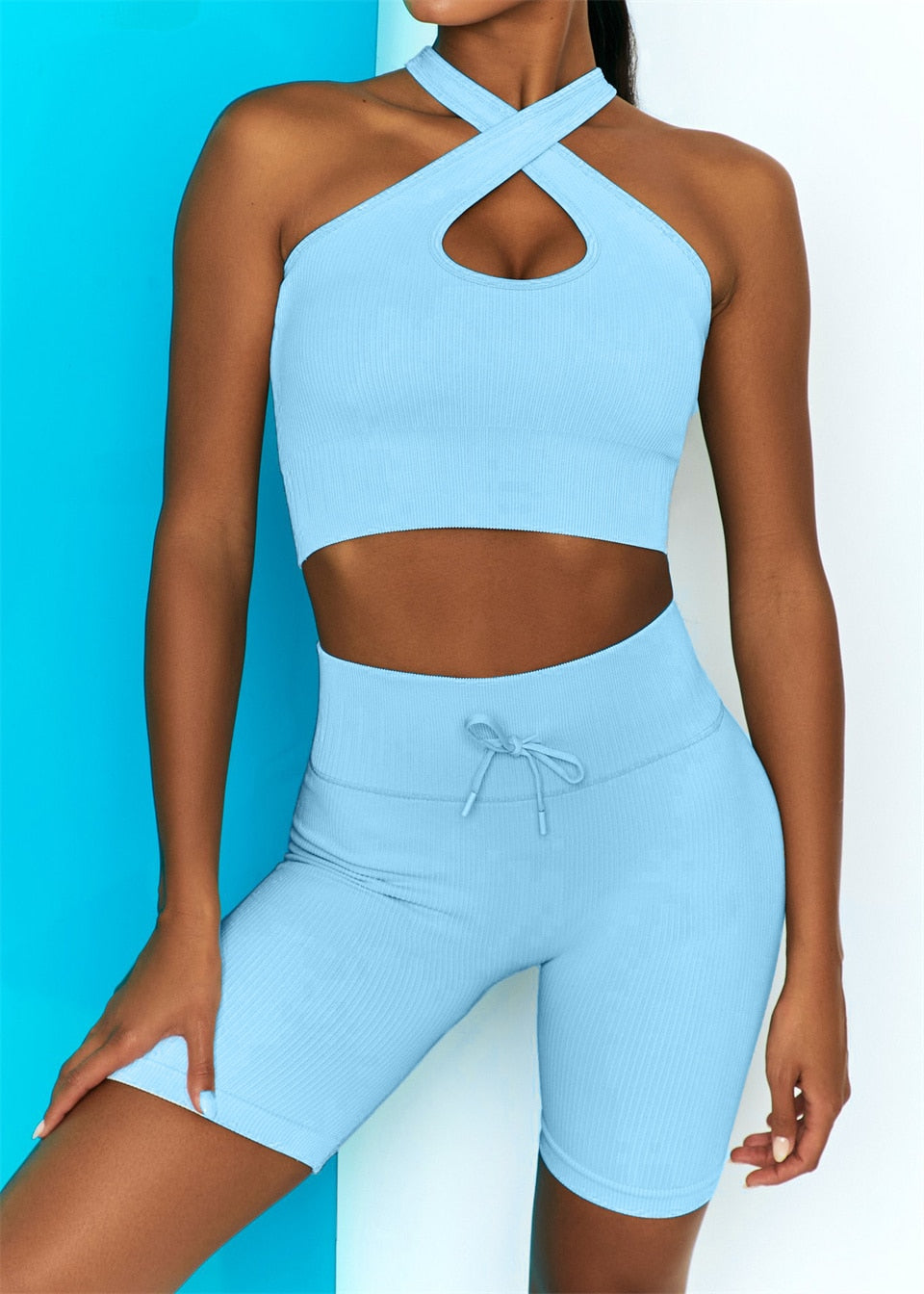 Women Set Fitness Body Building Yoga Clothes Gym  Bra Cycling Sportwear Outfit - KiwisLove