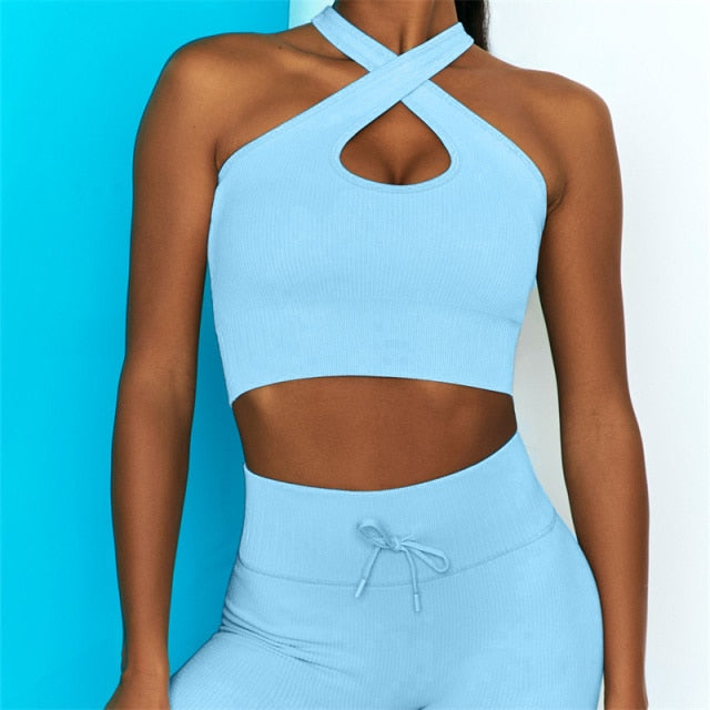 Women Set Fitness Body Building Yoga Clothes Gym  Bra Cycling Sportwear Outfit - KiwisLove