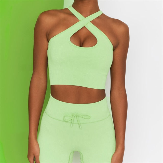 Women Set Fitness Body Building Yoga Clothes Gym  Bra Cycling Sportwear Outfit - KiwisLove