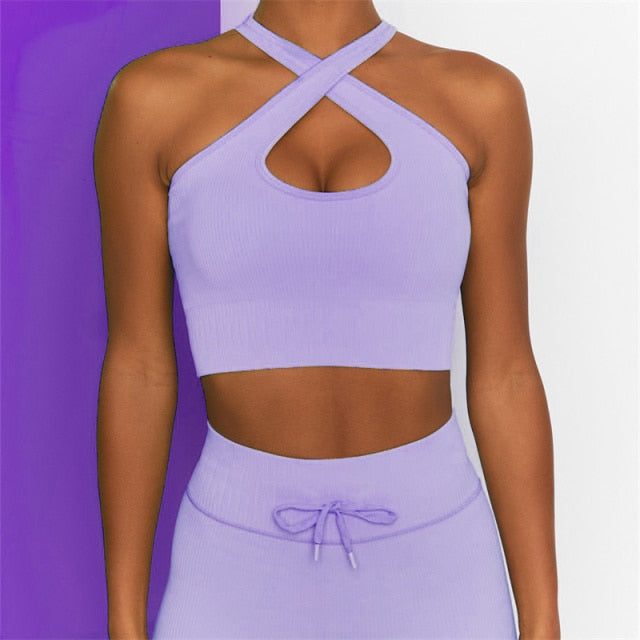 Women Set Fitness Body Building Yoga Clothes Gym  Bra Cycling Sportwear Outfit - KiwisLove