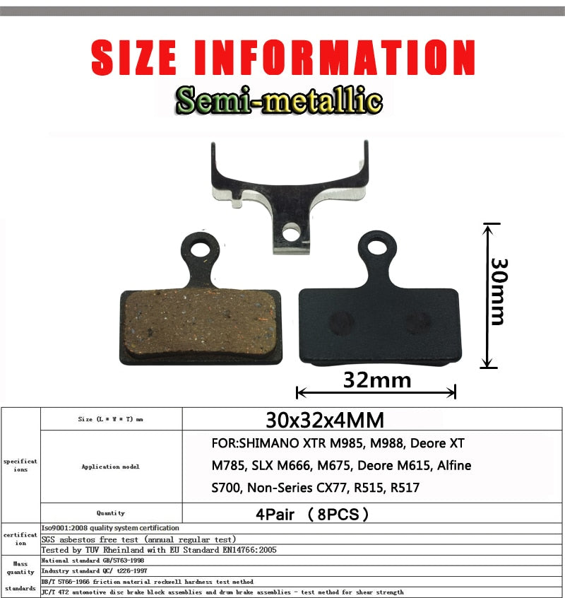 4 Pair Disc Brake Pad FOR SHIMANO XT/R M985 M988 Deore XT M785 SLX M666 M675 M615 S700 - KiwisLove