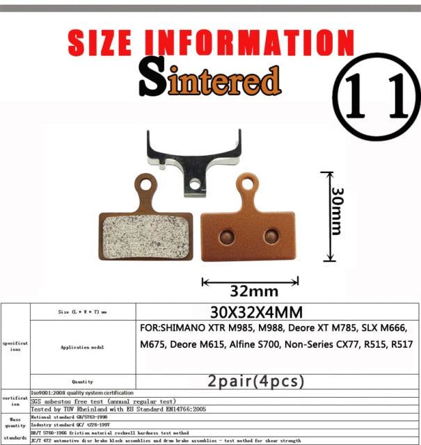 2 Pair （Sintered MTB Bicycle Bike Disc Brake Pad  SHIMANO SRAM AVID ZOOM FORMULA MAGURA Hayes - KiwisLove