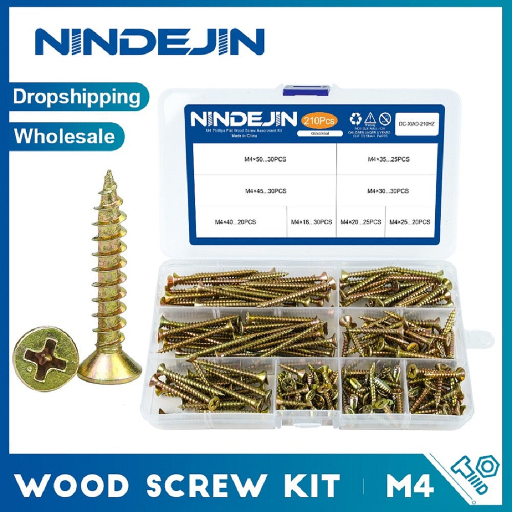 210pcs Wood Screw Set Cross Recessed Zinc Plated Flat Head Self Tapping - KiwisLove