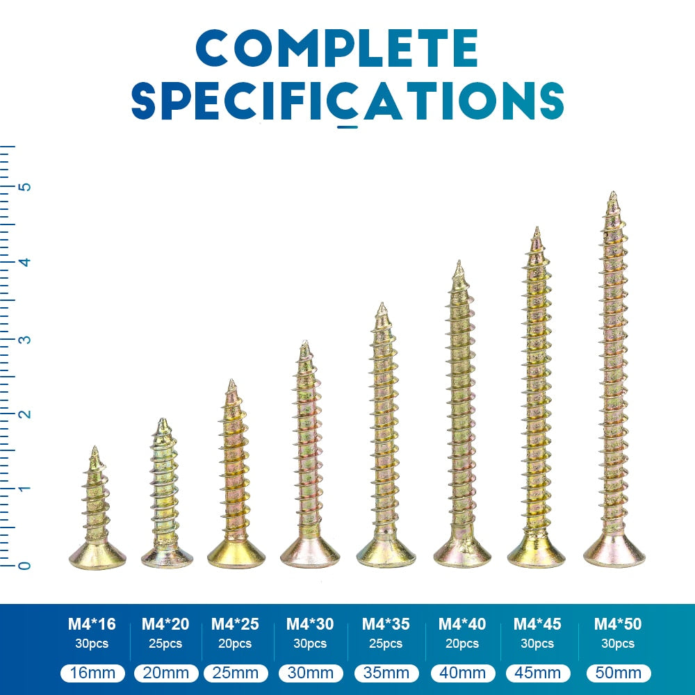 210pcs Wood Screw Set Cross Recessed Zinc Plated Flat Head Self Tapping - KiwisLove