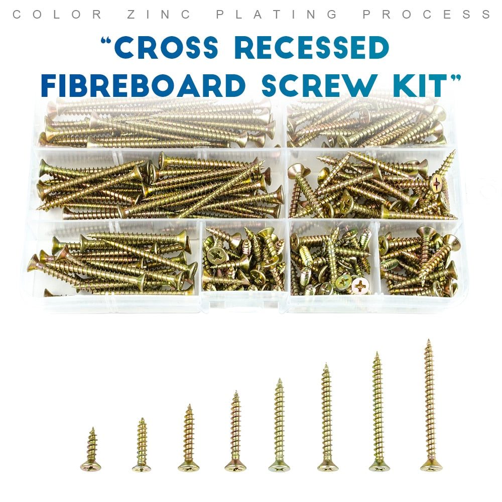210pcs Wood Screw Set Cross Recessed Zinc Plated Flat Head Self Tapping - KiwisLove