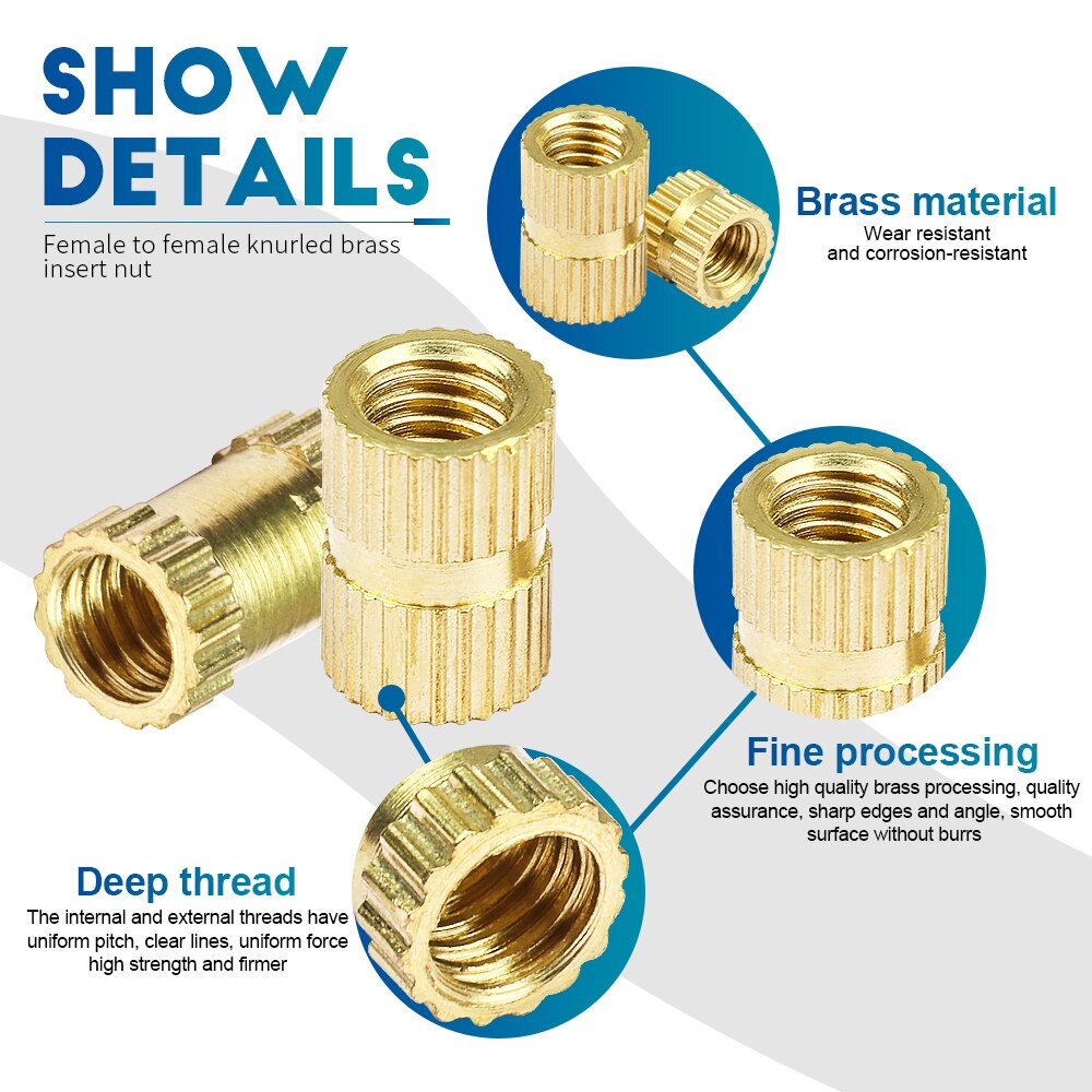 Brass Insert Nuts Set Female Thread Brass Molding Insert Knurled Nuts - KiwisLove