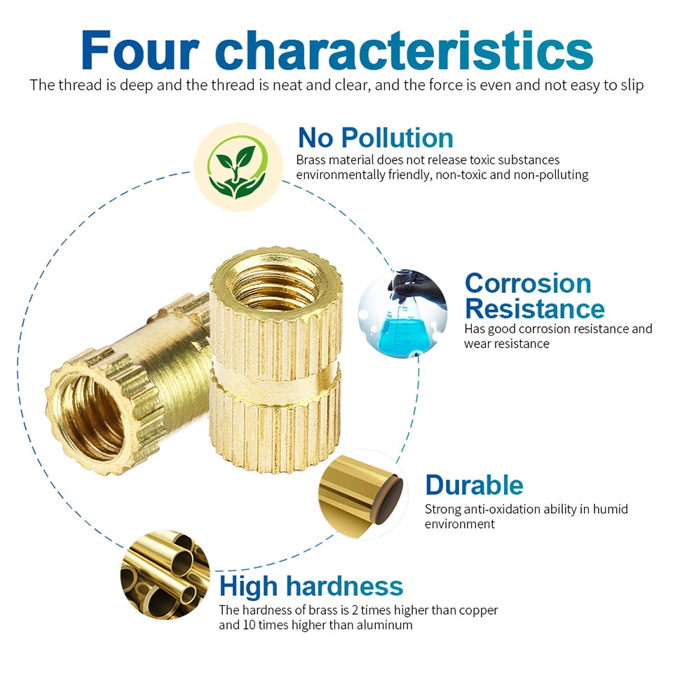 Brass Insert Nuts Set Female Thread Brass Molding Insert Knurled Nuts - KiwisLove