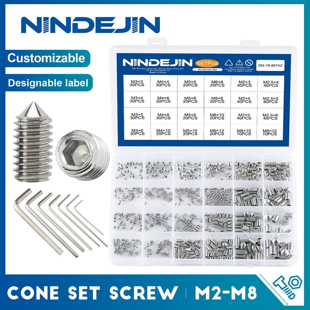 667pcs Hex hexagon socket cone point screw stainless steel grub with  key - KiwisLove