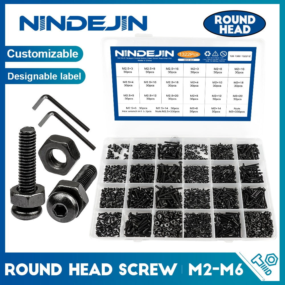 NINDEJIN hex hexagon socket button head screw set  nut carbon steel - KiwisLove