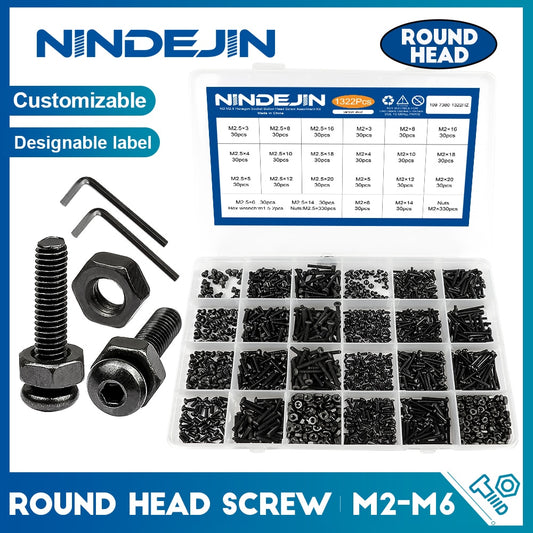 NINDEJIN hex hexagon socket button head screw set  nut carbon steel - KiwisLove