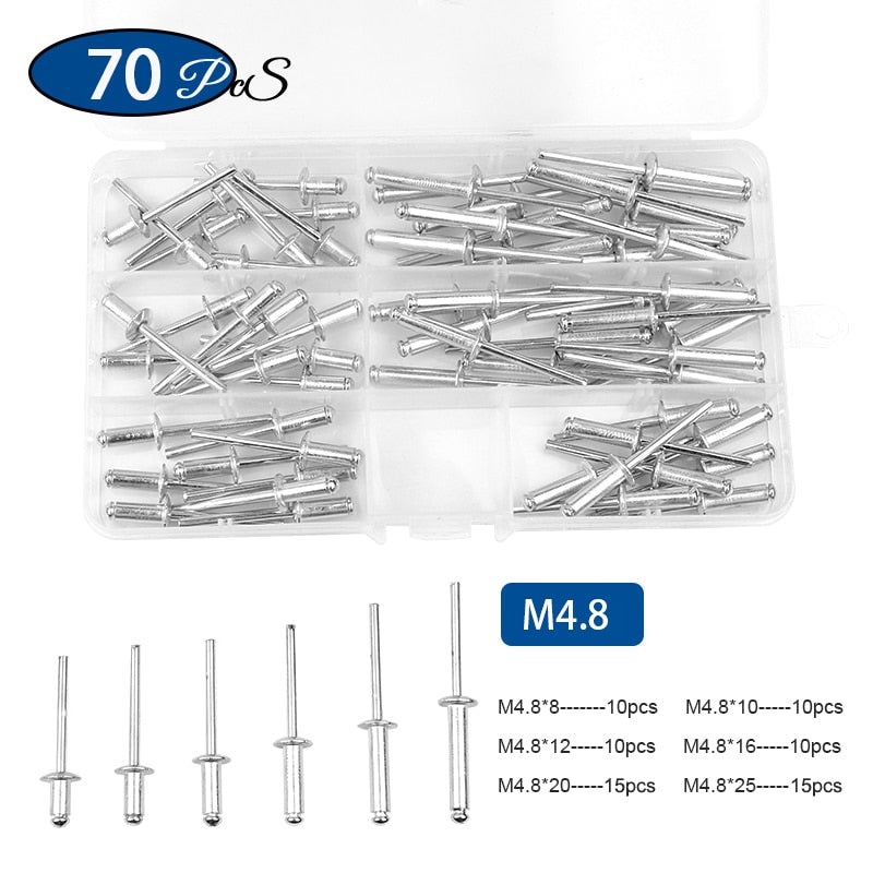 Aluminium Rivets Pop Dome Head Blind Assortment Kit Set Exhaust Rivets - KiwisLove