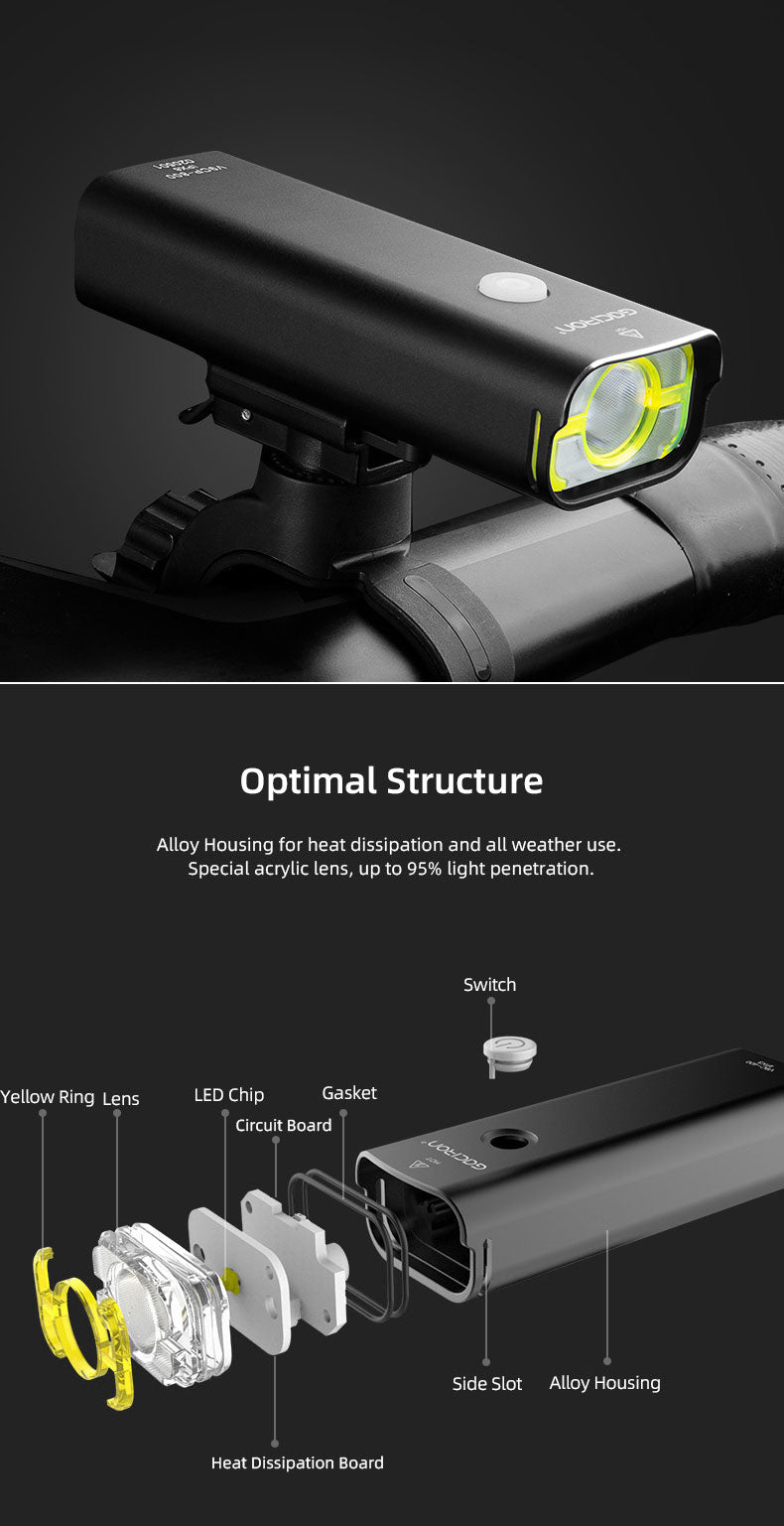 Gaciron Bicycle Headlight 800Lm Eye Friendly Daylight Tone XPL2 Bead 5 Modes 2500mAH Alloy Housing USB Charge LED Torch Lantern - KiwisLove