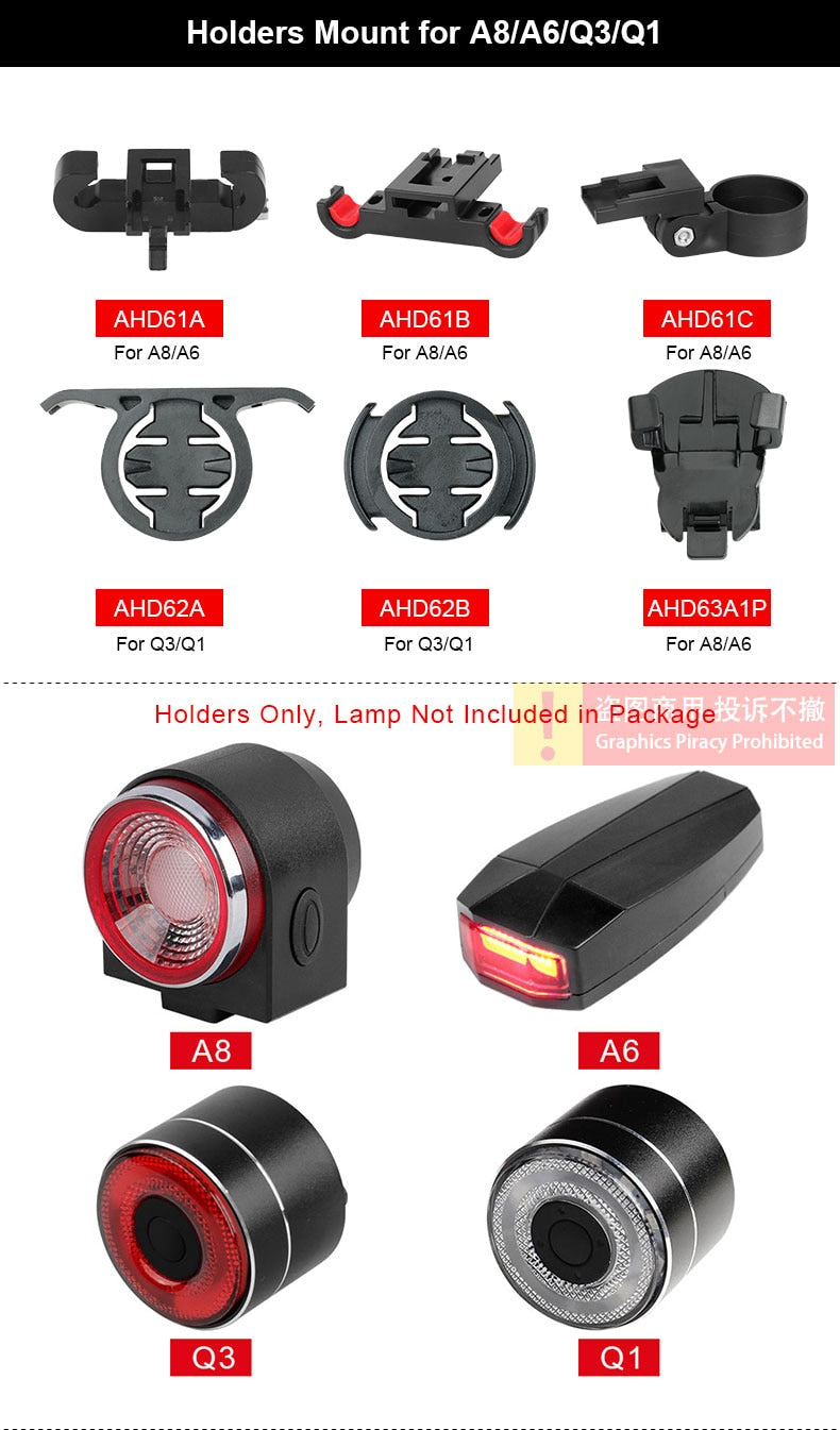 Bicycle Rear Light Holder A8 A6 Q3 Q1 Tail Light Mount Bracket Adaptor Saddle Rail Round Aero Post Install Holder Cycling Parts - KiwisLove