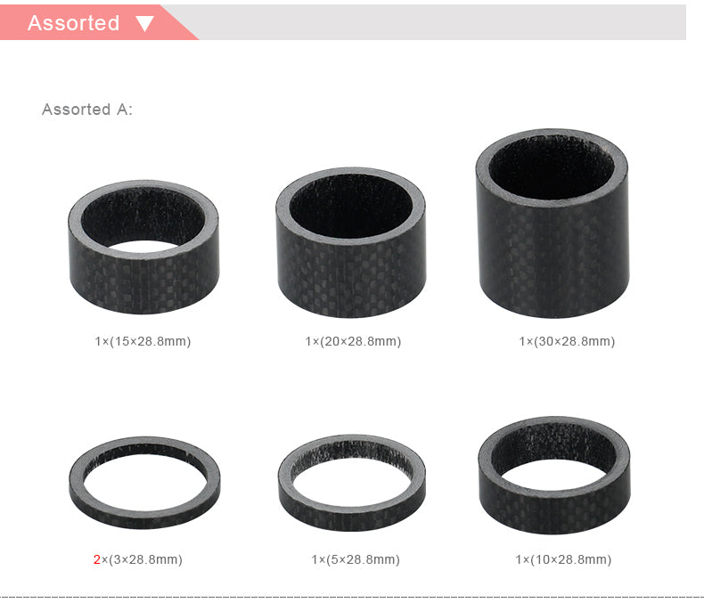 Deemount Glossy Bicycle Headset Spacers Fork Stem Carbon Fiber Washers 3/5/10/15/20/30mm Rings for 28.6mm 1 1/8" Post - KiwisLove