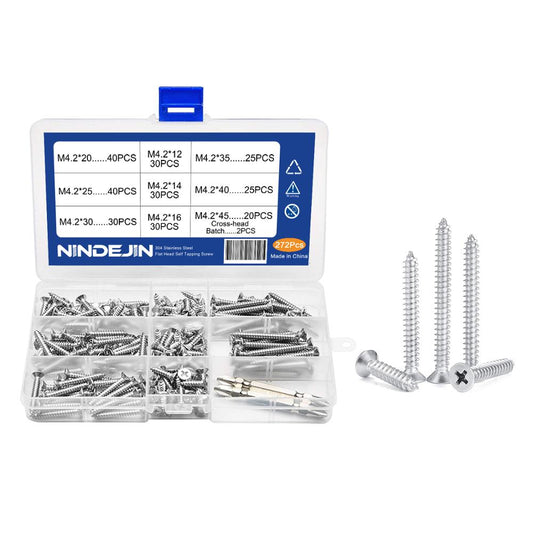 272pcs/set Stainless Steel M4.2 Screw Set Countersunk Flat Head Tapping - KiwisLove