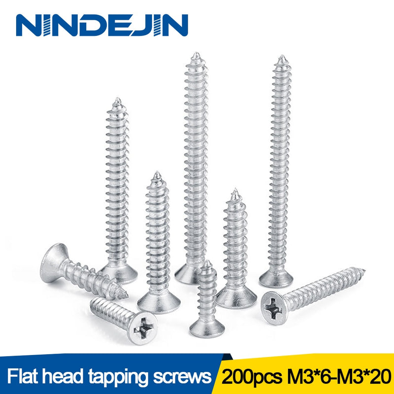 200pcs/set Countersunk flat head tapping screws with cross recessed M3 - KiwisLove