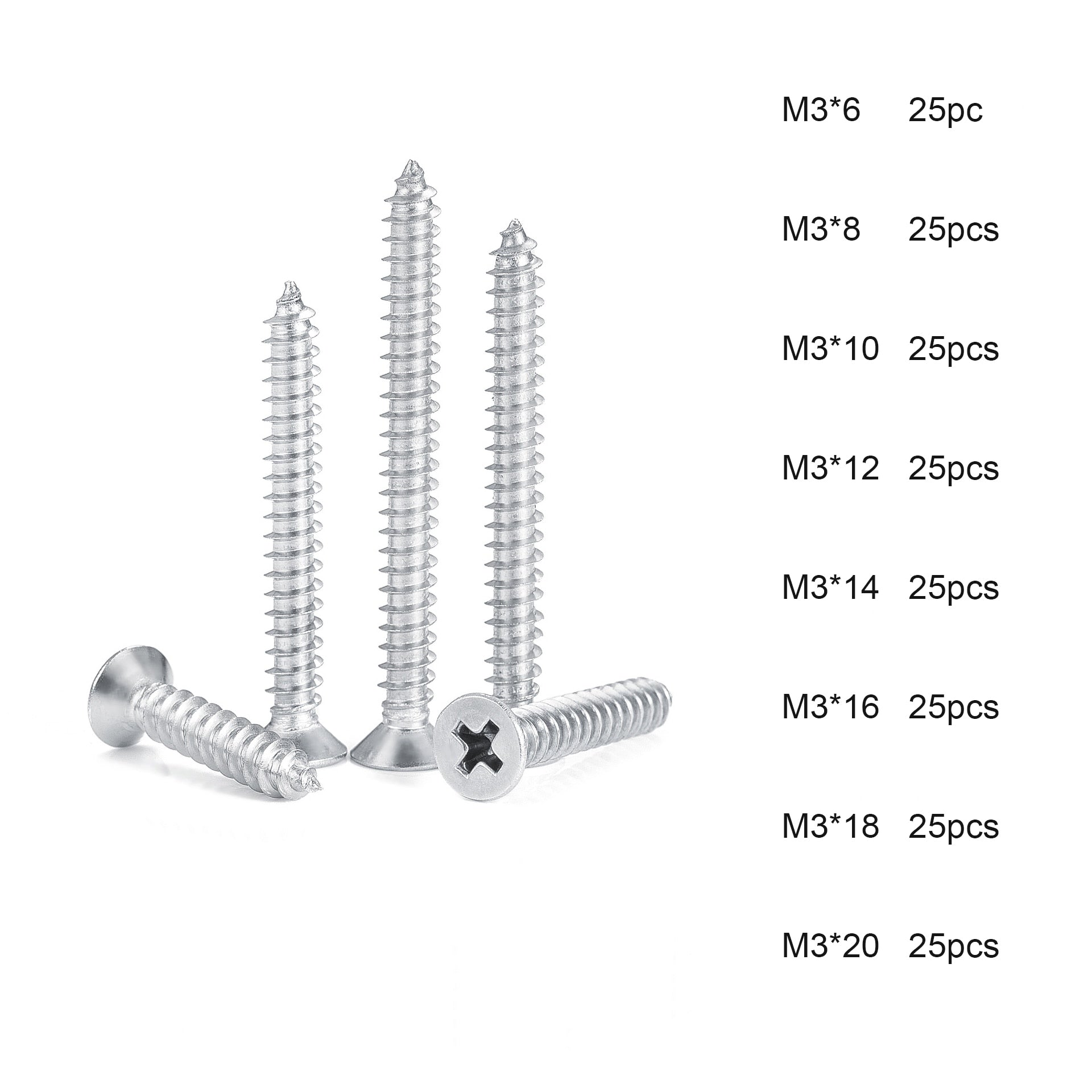 200pcs/set Countersunk flat head tapping screws with cross recessed M3 - KiwisLove