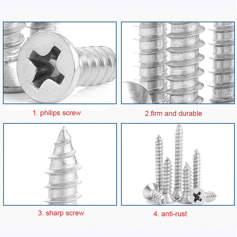 200pcs/set Countersunk flat head tapping screws with cross recessed M3 - KiwisLove