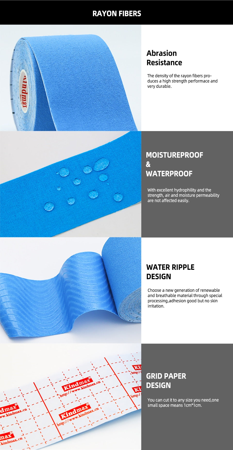 Kindmax Top Rayon Fibers Artificial Cotton Kinesiology Tape Roll Elastic Sports Tape for Knee Elow Shoulder Muscle Pain Relief - KiwisLove