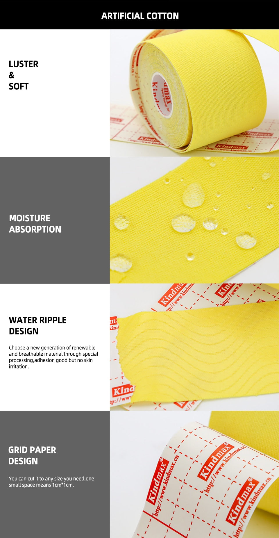 Kindmax Top Rayon Fibers Artificial Cotton Kinesiology Tape Roll Elastic Sports Tape for Knee Elow Shoulder Muscle Pain Relief - KiwisLove