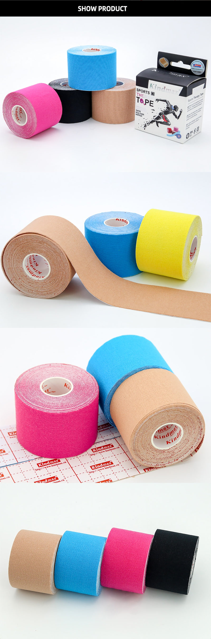 Kindmax Top Rayon Fibers Artificial Cotton Kinesiology Tape Roll Elastic Sports Tape for Knee Elow Shoulder Muscle Pain Relief - KiwisLove