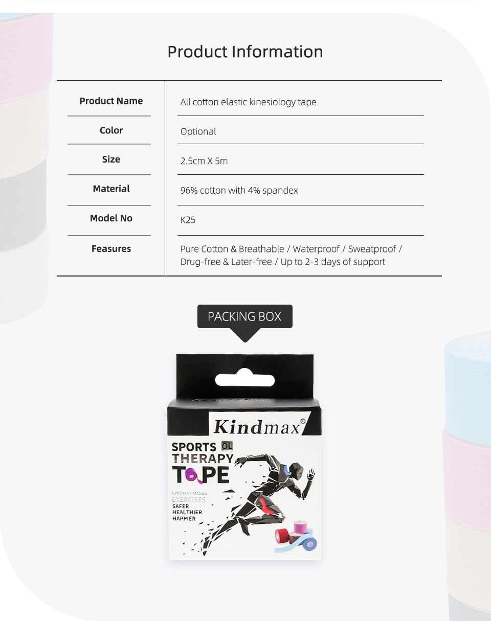 Kindmax Athletic Kinesiology Recovery Tape  Muscle  Strain Injury Relief Adhesive Bandage,2.5cmx5m - KiwisLove
