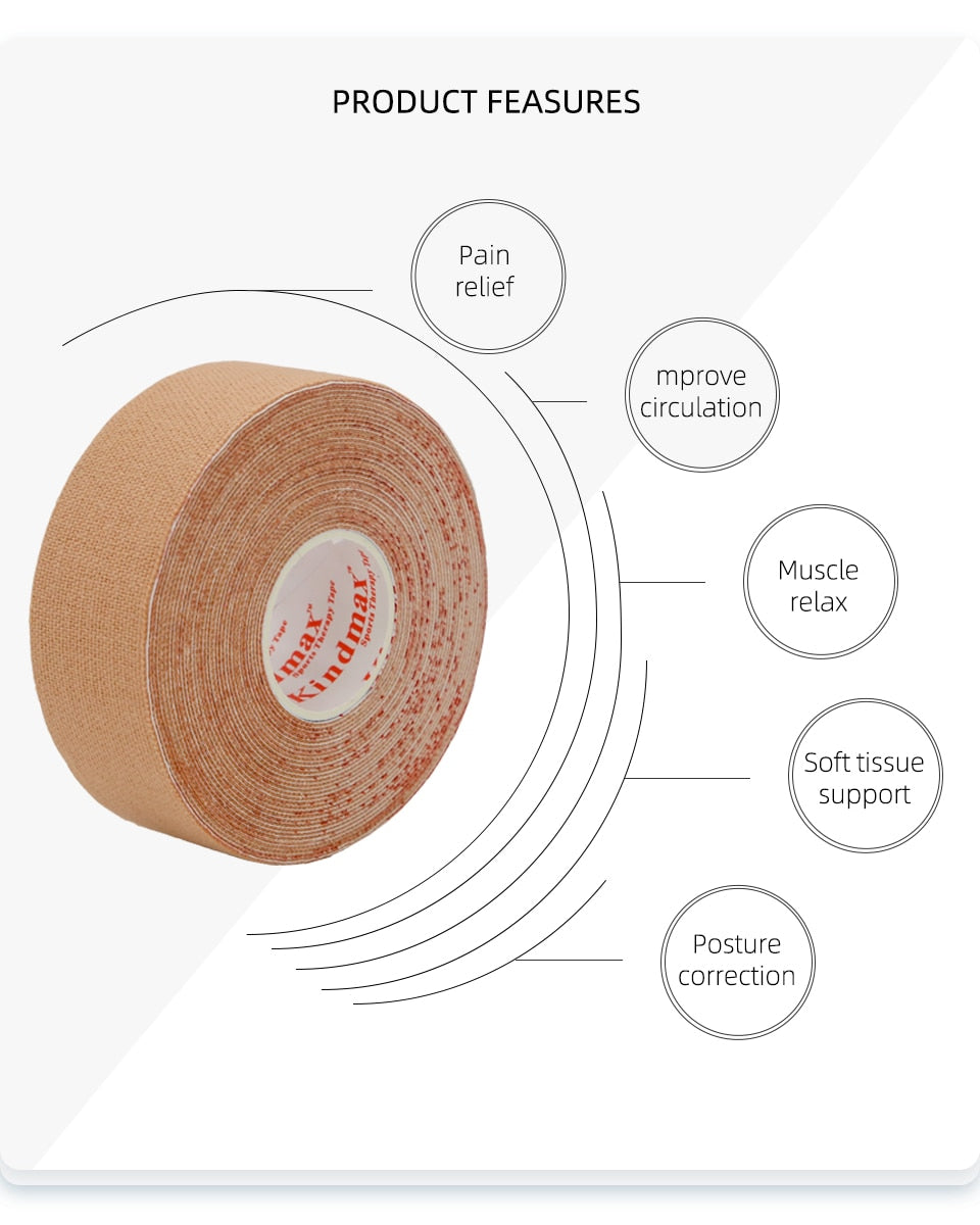 Kindmax Athletic Kinesiology Recovery Tape  Muscle  Strain Injury Relief Adhesive Bandage,2.5cmx5m - KiwisLove