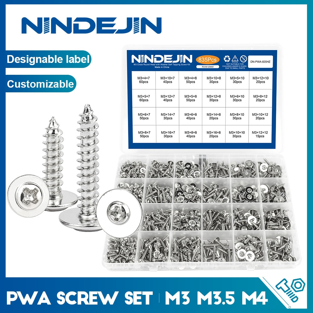 NINDEJIN Round Head Screw Set with Washer Pan Head Phillips Self Tapping - KiwisLove