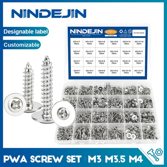 NINDEJIN Round Head Screw Set with Washer Pan Head Phillips Self Tapping - KiwisLove